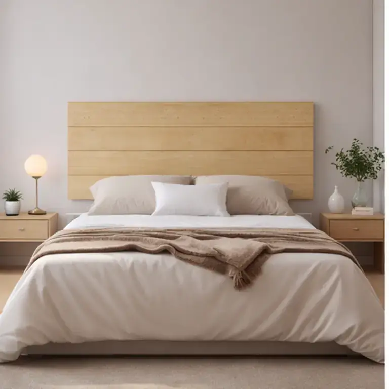 cabecero para cama individual de madera 110x45 cm color miel roble en dormitorio moderno
