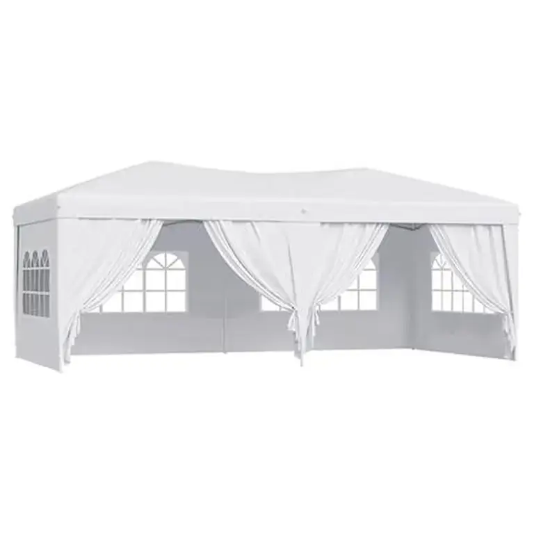 Carpa plegable 3x6 m blanca Donna Garden vista frontal con cortinas