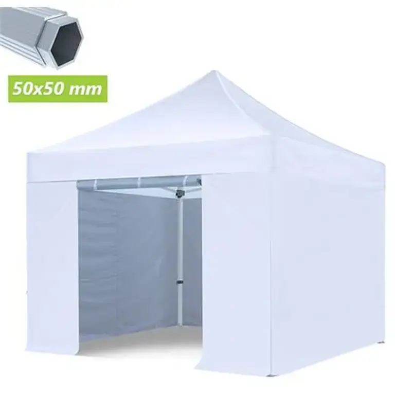 Carpa profesional 3x3 blanca Donna Garden HEX 50 con paredes y cremalleras
