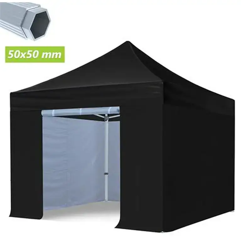 Carpa profesional 3x3 negra Donna Garden HEX 50 con paredes y cremalleras