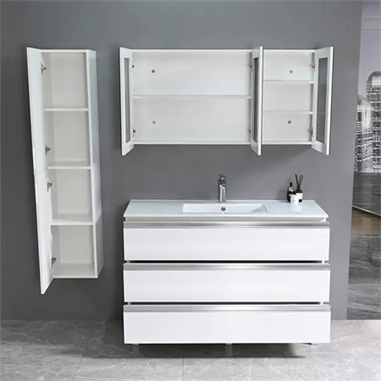Mueble de baño blanco 120 cm Serie Alma Benotti con 3 cajones de cierre progresivo