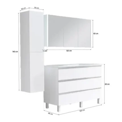 Medidas del conjunto de baño completo blanco 120 cm Serie Alma Benotti