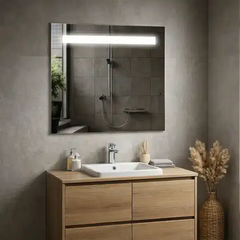 Baño moderno con espejo de baño LED 70x70 serie Bahamas con luz integrada