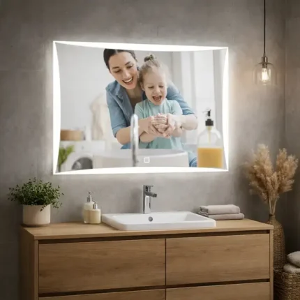 Baño moderno con espejo de baño LED 90x70 serie Logan retroiluminado
