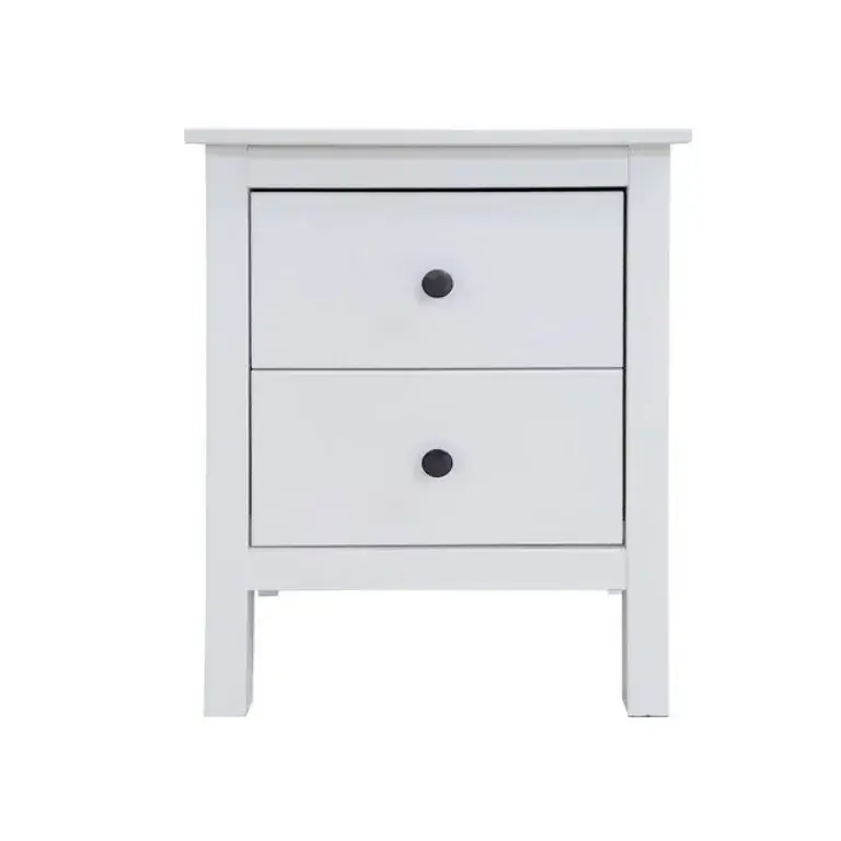 Mesita de noche madera maciza con 2 cajones en color blanco