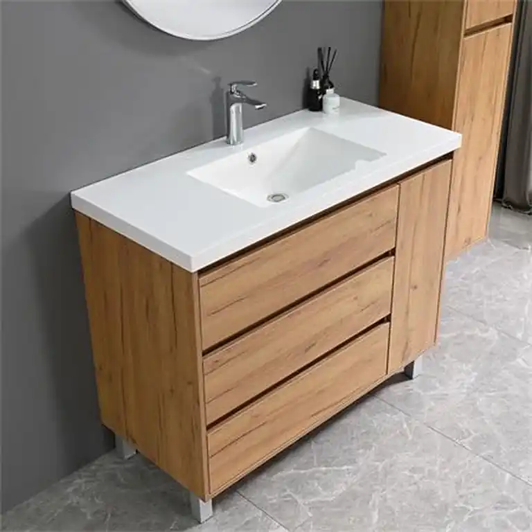 Lavabo de cerámica blanco incluido en mueble de baño 100 cm haya Serie Mabel