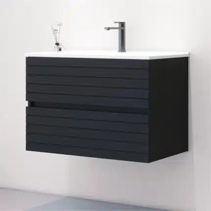 Mueble de baño suspendido negro 80 cm Carmine Benotti con lavabo cerámico blanco, vista lateral