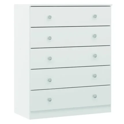 cómoda alta dormitorio blanca mate de 5 cajones vista frontal