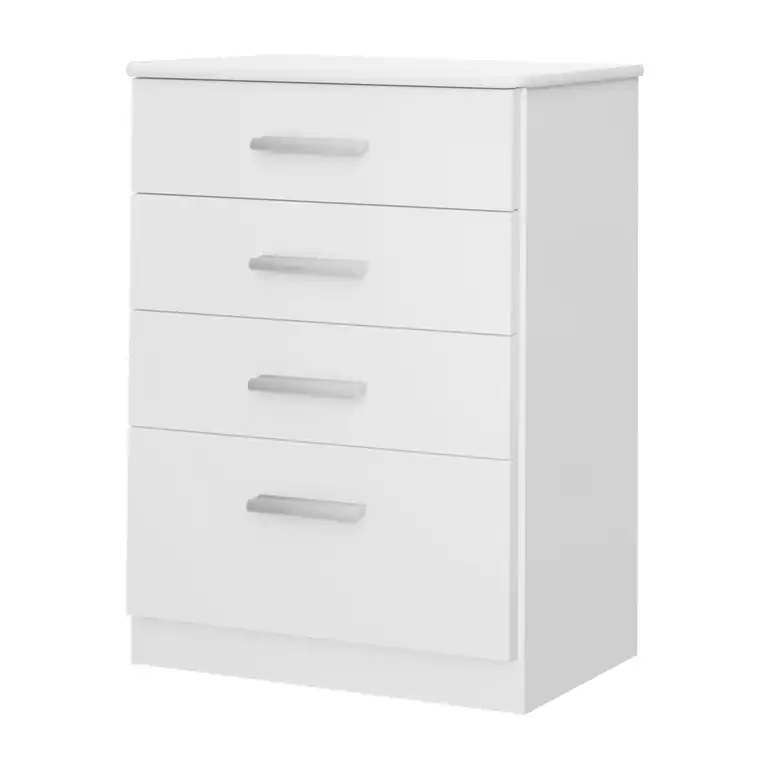 Cómoda blanca compacta de 4 cajones GP.030 con tiradores plateados