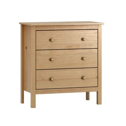 cómoda de madera maciza 3 cajones color miel roble 81x76x40 cm para dormitorio