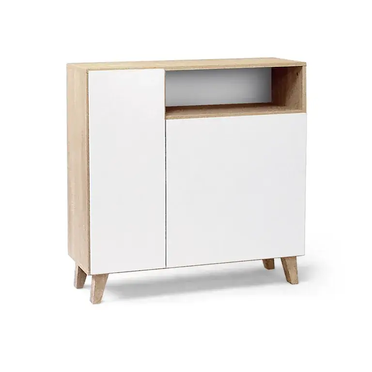 Recibidor zapatero 2 puertas Cambrian-Blanco con patas y hueco abierto en vista frontal