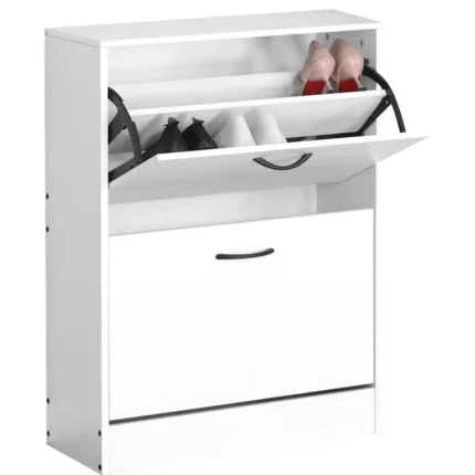 zapatero 2 puertas abatibles blanco abierto con almacenaje interior para calzado