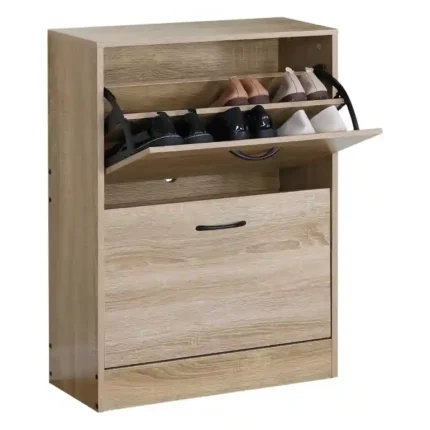 zapatero 2 puertas abatibles sonoma abierto con compartimentos interiores para zapatos