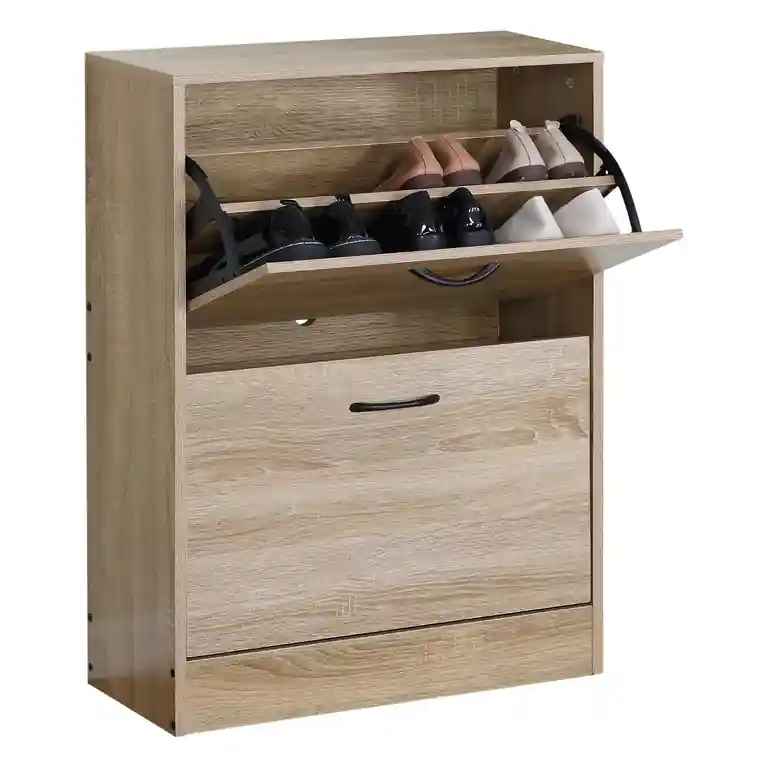 zapatero 2 puertas abatibles sonoma abierto con compartimentos interiores para zapatos