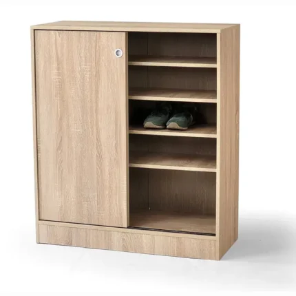 zapatero puertas correderas Cambrian con 5 estantes interiores vista frontal