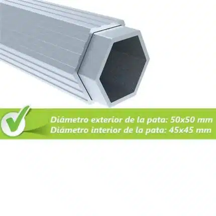 Detalle de pata hexagonal 50x50 mm de la carpa profesional 4x6 Donna Garden