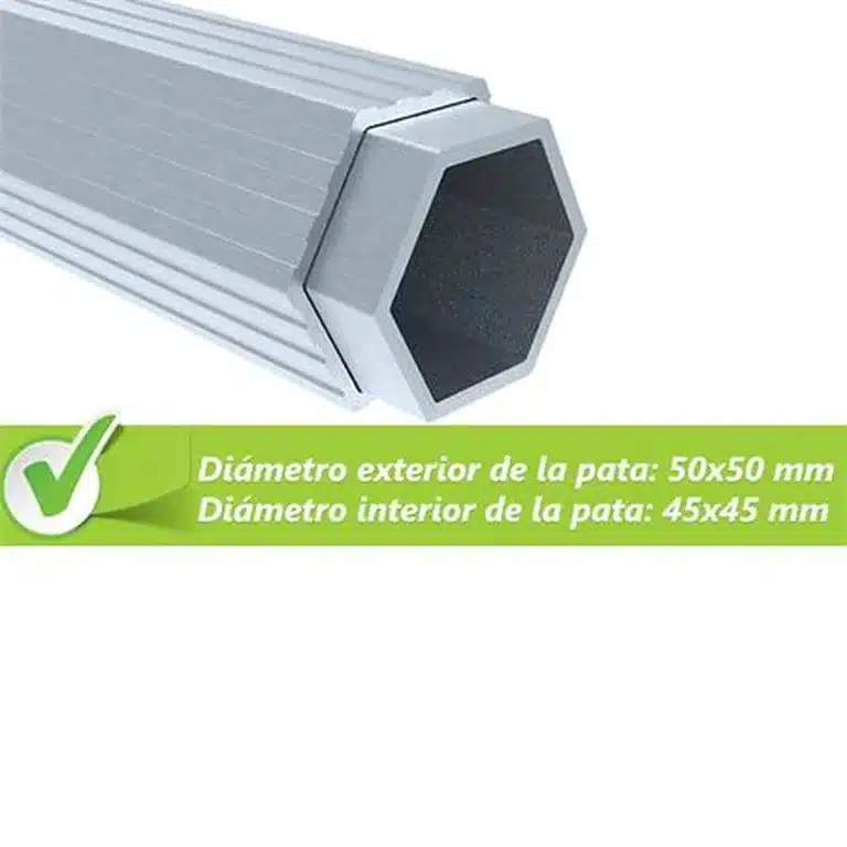 Detalle de pata hexagonal 50x50 mm de la carpa profesional 4x6 Donna Garden