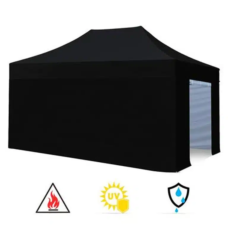 Carpa profesional 4x6 negra con paredes Donna Garden con protección UV, tejido impermeable e ignífugo