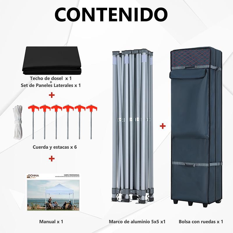 detalle de carpa profesional 5x5 negra