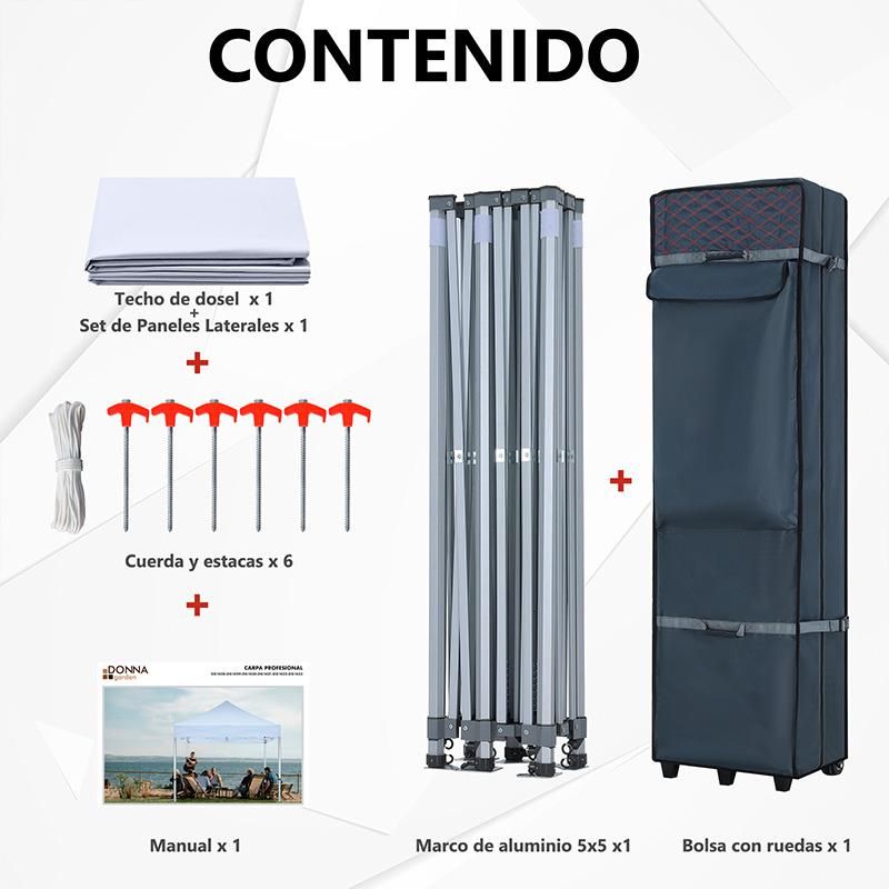 detalle de carpa profesional 5x5 blanca