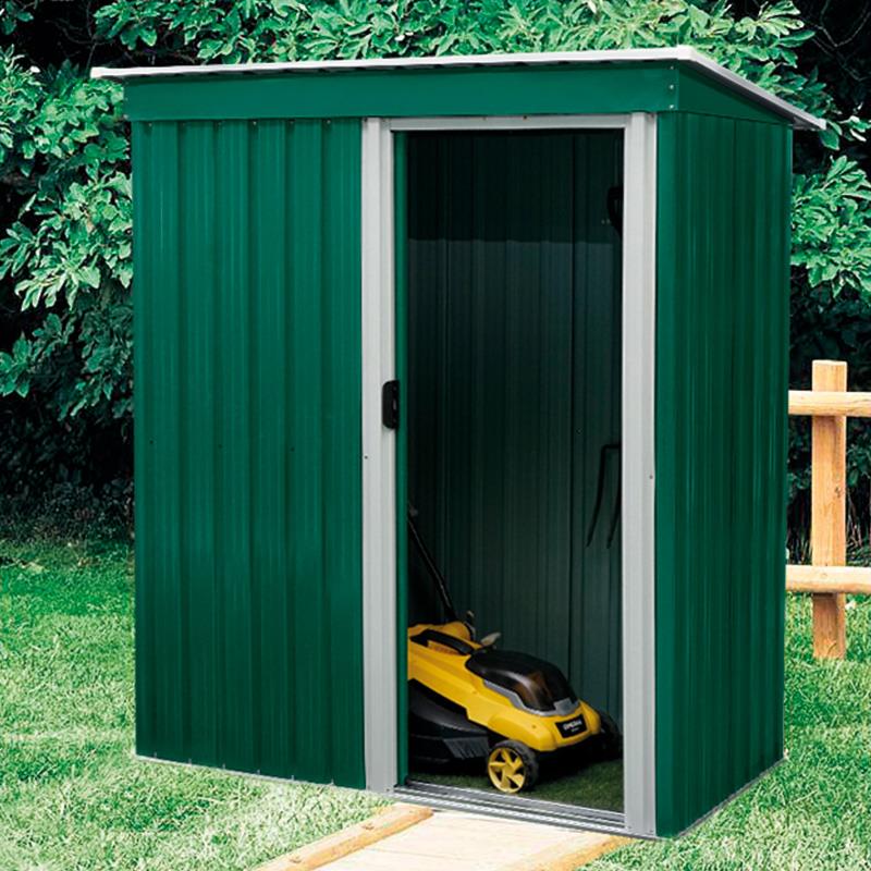 caseta metálica verde 15m2 vista lateral