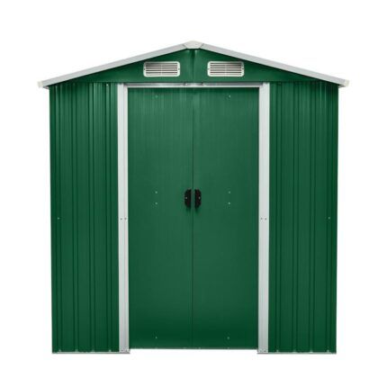 caseta metálica verde 34m2 detalle exterior