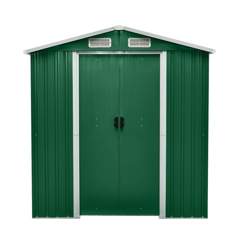 caseta metálica verde 34m2 detalle exterior
