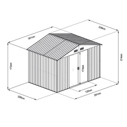 caseta metálica verde 72m2 detalle exterior