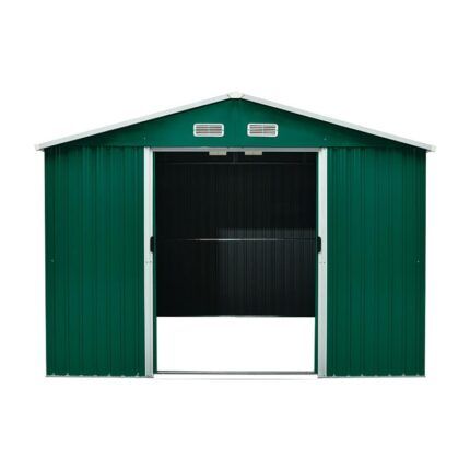 caseta metálica verde 72m2 detalle de puerta