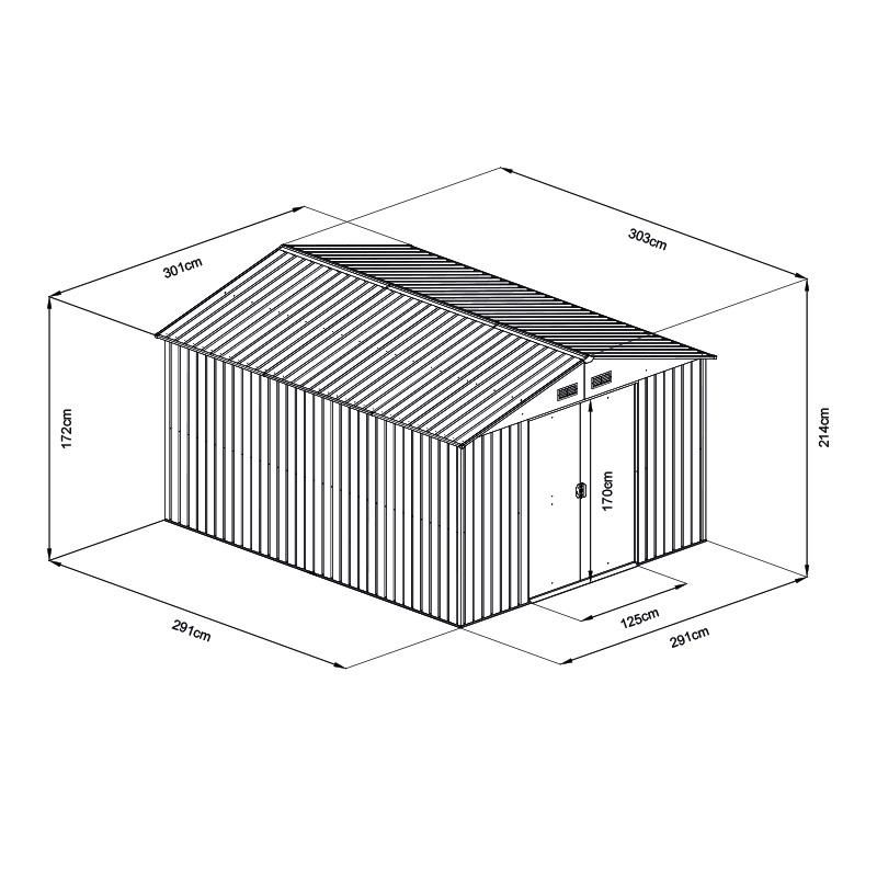 caseta metálica verde 9m2 vista lateral