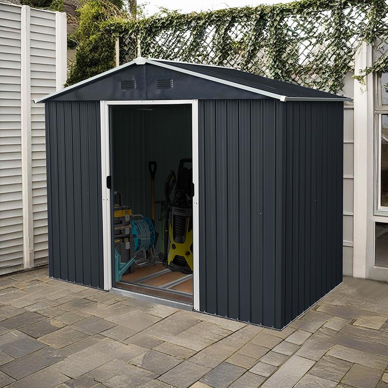 caseta metálica antracita 3m2 detalle de puerta