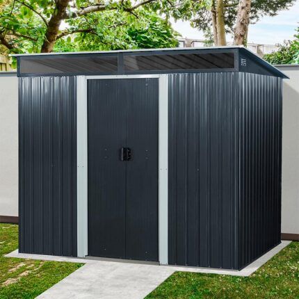 caseta metálica antracita 4m2 detalle de puerta