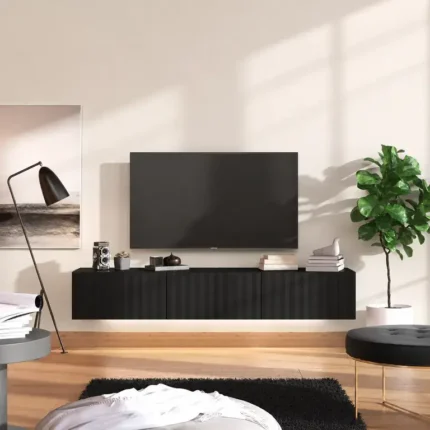 mueble TV colgante Antibes 192 cm negro en salón moderno