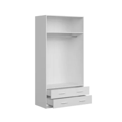 Interior del armario juvenil 2 puertas Mupo blanco con estante superior y espacio para colgar ropa