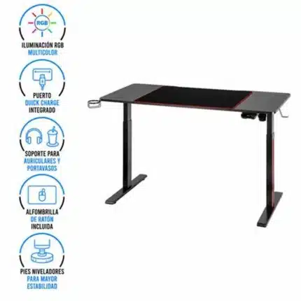 Mesa gaming RGB con Quick Charge portavasos soporte para auriculares y alfombrilla incluida