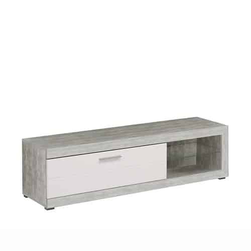 Estante de cristal del mueble TV Remo Cemento y Blanco