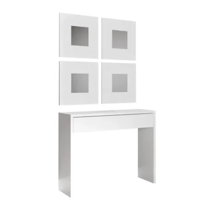 Consola con cajón y 4 espejos en color blanco