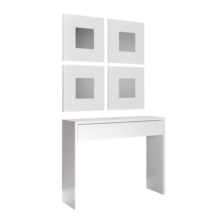 Consola con cajón y 4 espejos en color blanco