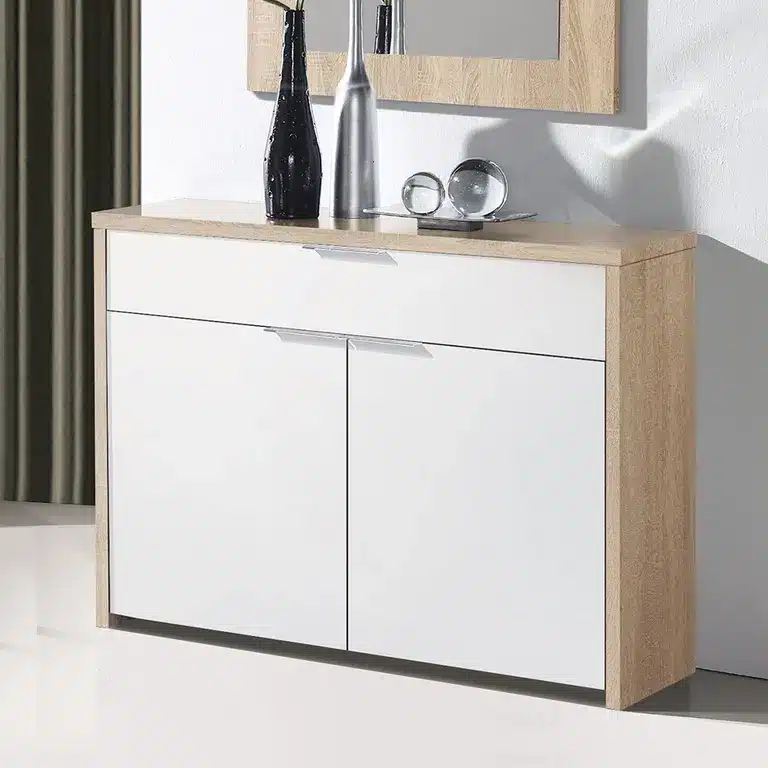 Consola recibidor cambrian blanco con cajón y dos puertas en ambiente
