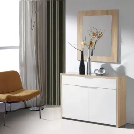 Recibidor con espejo y 2 puertas en cambrian blanco vista completa