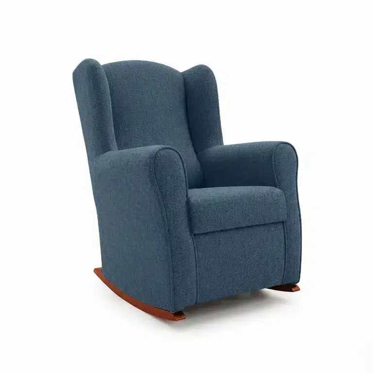 Sillón balancín tapizado Moret azul vista frontal