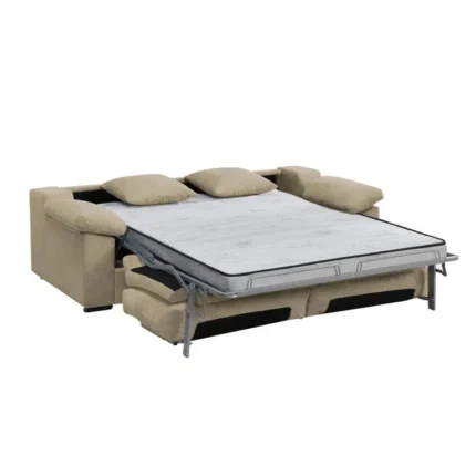 Sofá cama italiano Titan arena abierto con colchón de 140 cm