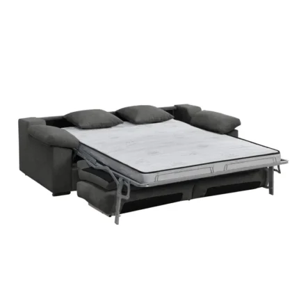 Sofá cama italiano Titan gris oscuro abierto con colchón