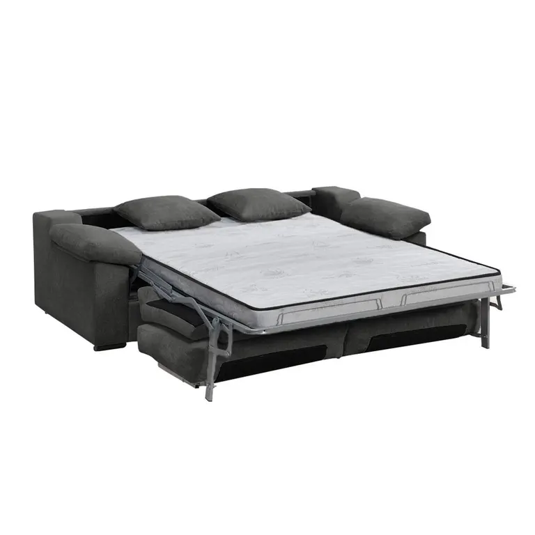 Sofá cama italiano Titan gris oscuro abierto con colchón