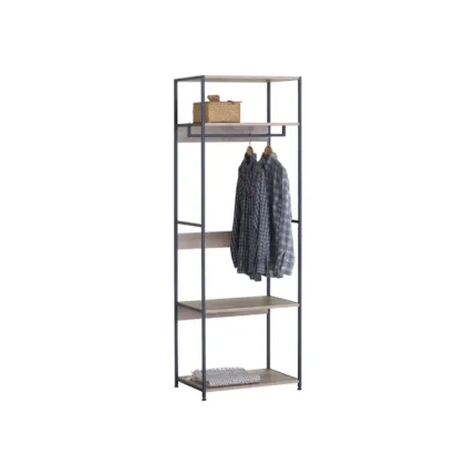 Vestidor abierto 60 cm con barra y estantes en roble Lune y negro