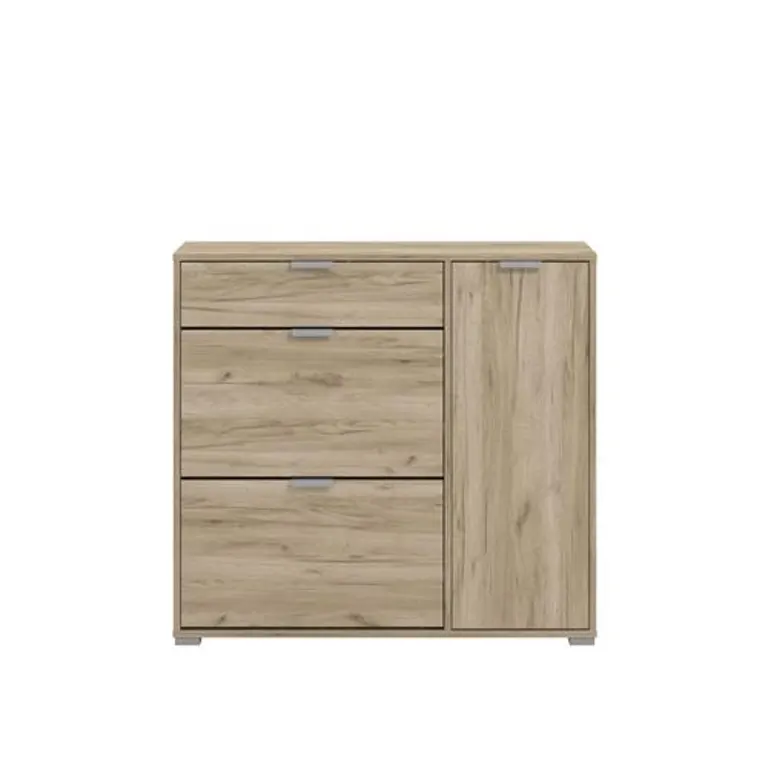 Zapatero Arco 2 acabado Roble G con cajón y tres puertas en vista frontal
