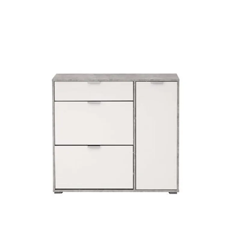 Zapatero con cajón y 3 puertas Arco 2 cemento y blanco vista frontal