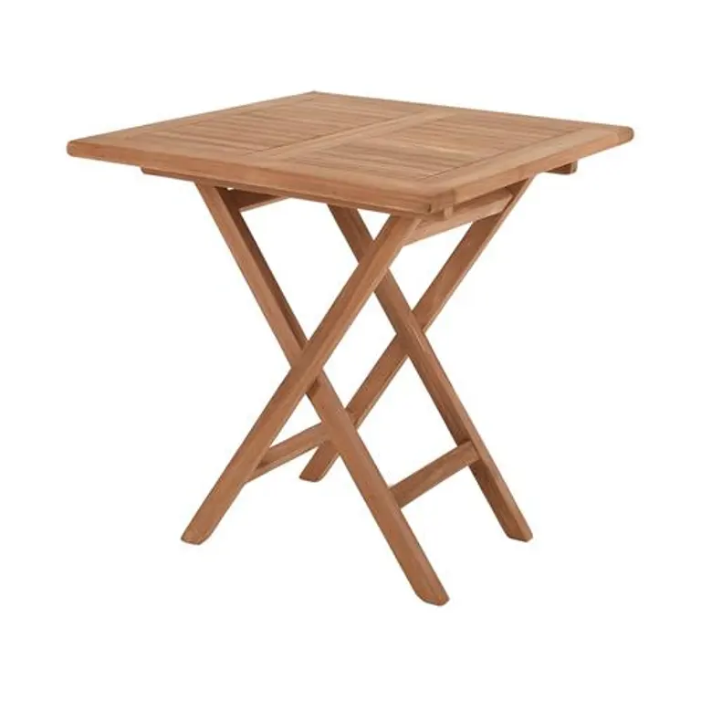 Mesa cuadrada plegable de teca 60x60 cm con tablero de lamas y patas cruzadas