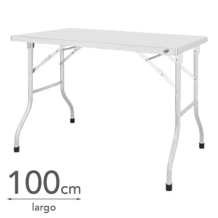 Mesa de trabajo inox plegable Larryhouse de 100x60 cm con patas tubulares y pies antideslizantes