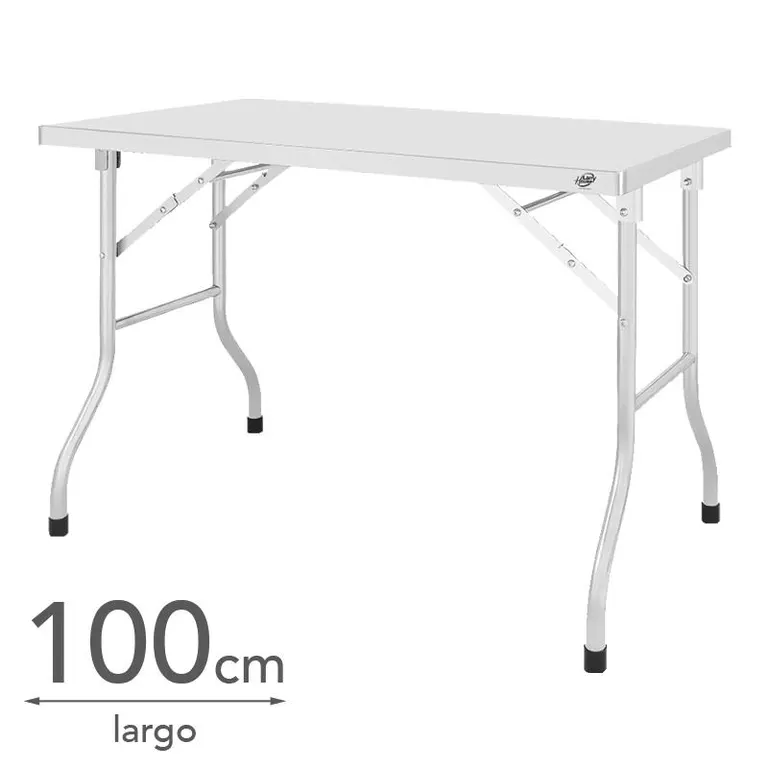 Mesa de trabajo inox plegable Larryhouse de 100x60 cm con patas tubulares y pies antideslizantes